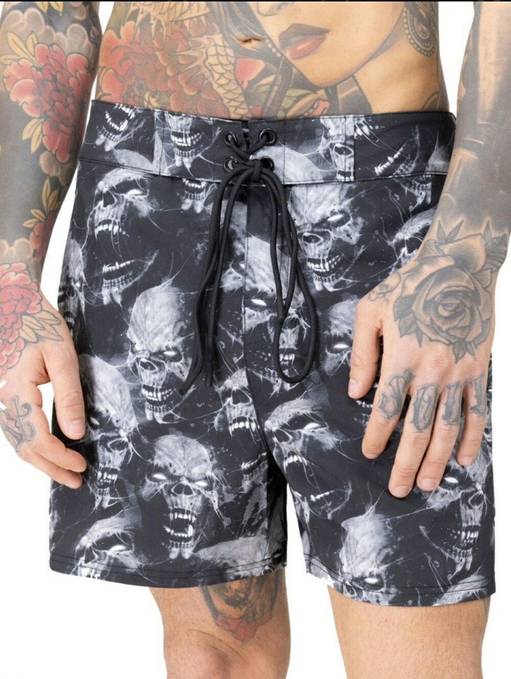 Killstar Black & Gray Skull Swim Shorts
